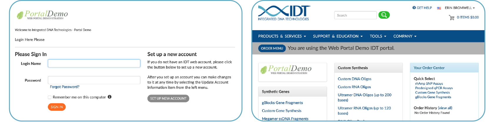 B2B integration portal panels Fig 1 Examples of IDT API portal configurations
