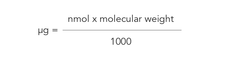 Formula to calculate micrograms from nmol and molecular weight