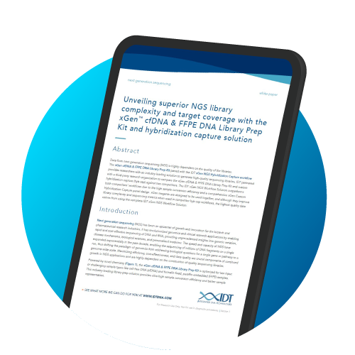 Image of whitepaper: Unveiling superior NGS library complexity and target coverage with the xGen cfDNA & FFPE DNA Library Prep Kit and hybridization capture solution