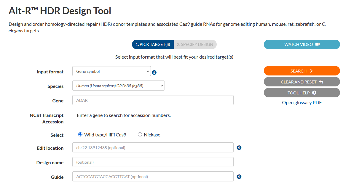 Alt-R CRISPR HDR Design Tool Screenshot